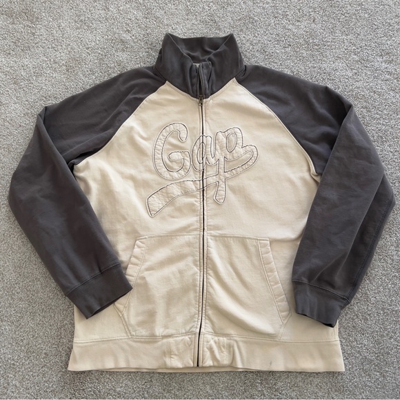 GAP Other - Vintage y2k GAP Logo Zip Up Turtleneck or Spread Collar Cream & Gray size XL